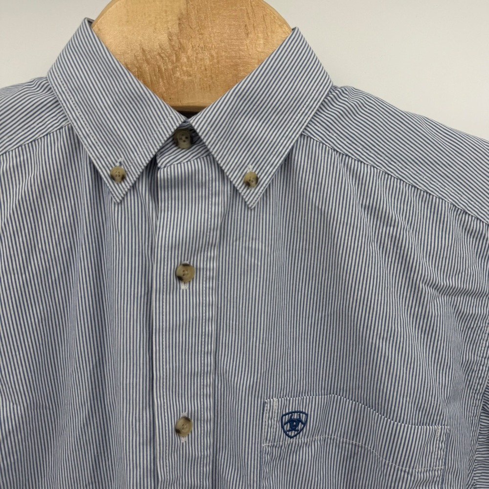 Ariat Pro Series Shirt Mens Small Blue White Pinstripe Long Sleeve Button Down - Picture 3 of 9